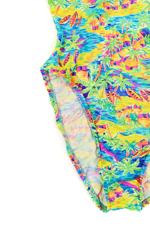 Vintage 90s Neon Rainbow Abstract Palm Tree Tropi… - image 3