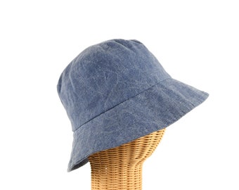 Vintage 90s Eddie Bauer Cotton + Linen Denim Blue Summer Retro Bucket Hat