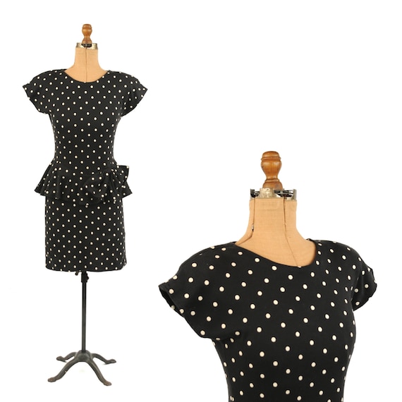 Vintage 80s Black + White Polka Dot Cotton Jersey… - image 1