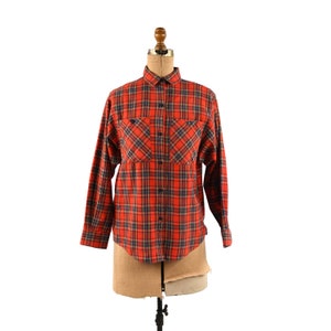 Vintage 80s 90s All Cotton Red + Navy Plaid Checkered Grunge Oversized Flannel Shirt M