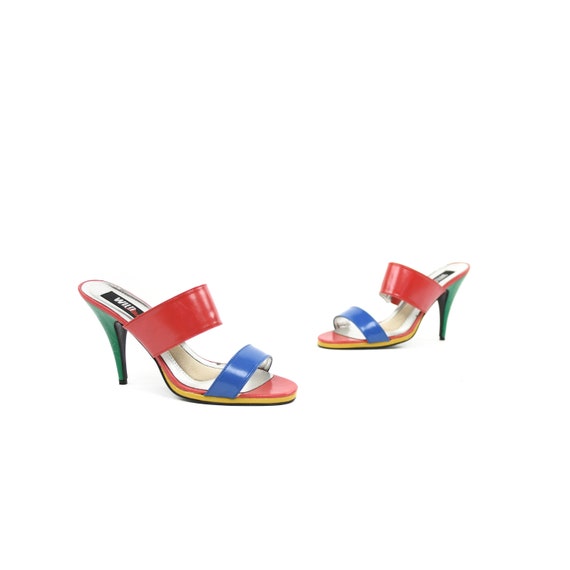 Vintage 80s Wild Pair Colorblock Faux Leather Open
