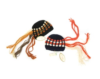 Vintage 60s 70s Halper Brothers Mod Wool Knit Yarn Tassel Winter Retro Bennie Hat