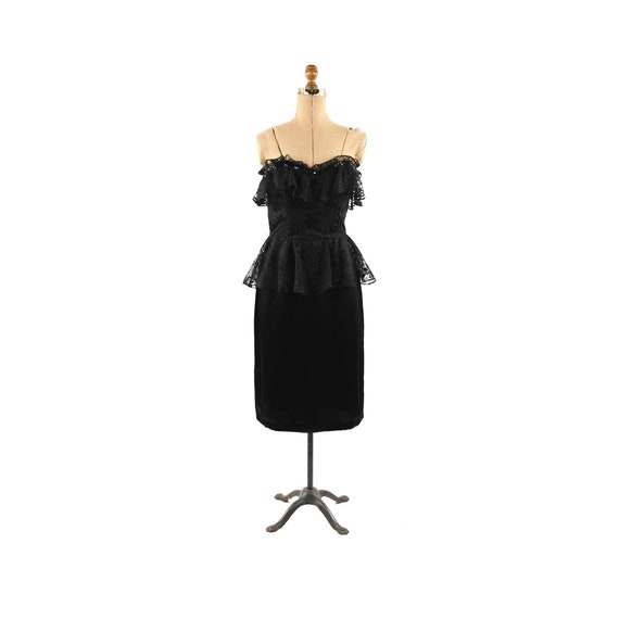 Vintage 80s Black Sequin Lace Peplum Dress: Strapless Mini Prom - Etsy Denmark Vintage 80s Black Sequin Lace Peplum Dress: Strapless Mini Prom - Etsy Denmark