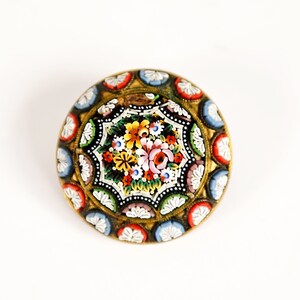 Vintage 50s 60s Italian Micro Mosaic Floral Round Oval Pin Brooch image 5