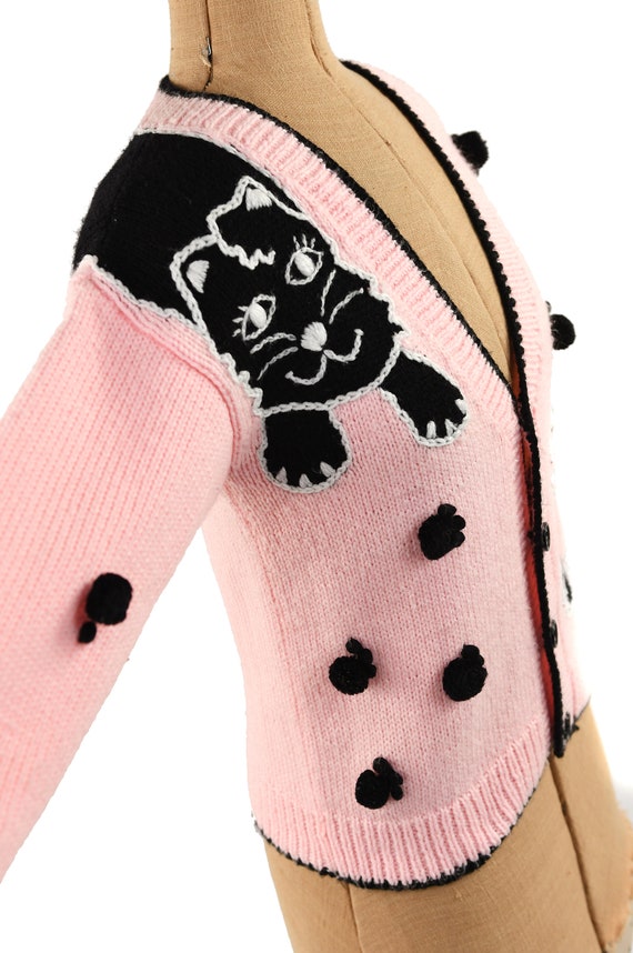 Vintage 80s Pastel Pink + Black Soft Acrylic Cat … - image 3