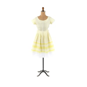Vintage 60s Semi Sheer Cotton White + Yellow Cotton Stripe Garden Party Dress S