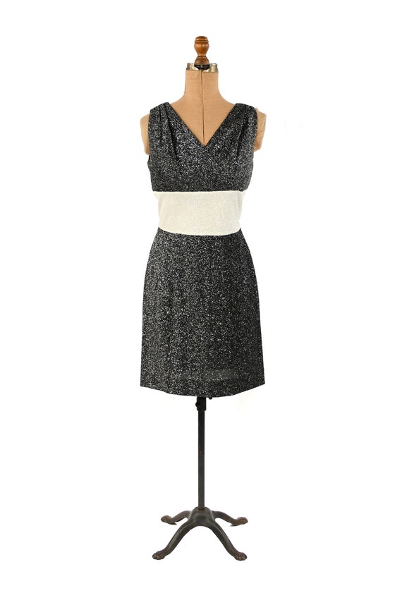 Vintage 60s Sleeveless Black + White Metallic Sil… - image 2