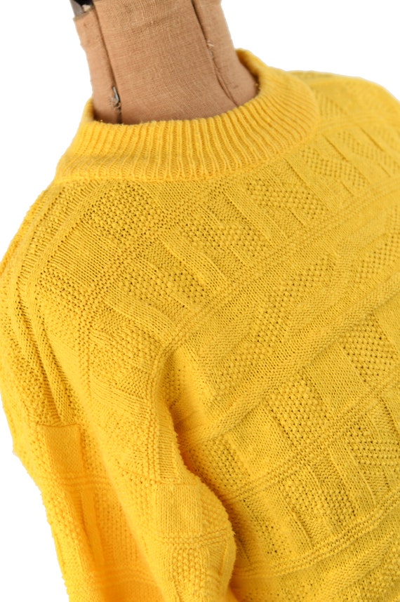 Vintage 80s Yellow Soft Cotton Cable Knit Preppy … - image 3