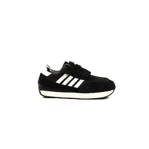 Vintage 90s Black + White Suede Leather Velcro Strap Platform Sneakers Tennis Shoes 8.5