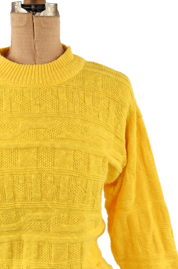 Vintage 80s Yellow Soft Cotton Cable Knit Preppy … - image 2