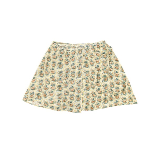 Vintage 90s Semi Sheer Rayon Woodland Floral High Waist Grunge Mini Wrap Skirt XS