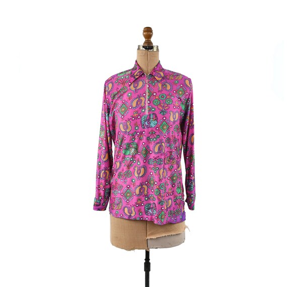 Vintage 70s All Nylon Hot Pink Retro Psychedelic N
