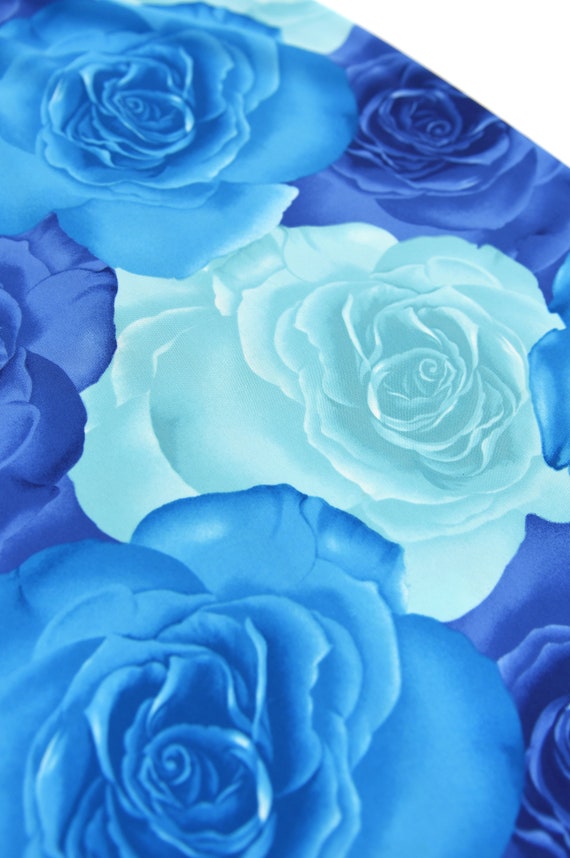 Vintage 90s Bright Aqua Blue Rose Photo Floral Print … Gem