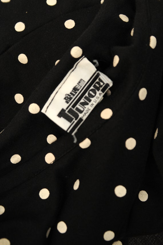 Vintage 80s Black + White Polka Dot Cotton Jersey… - image 9