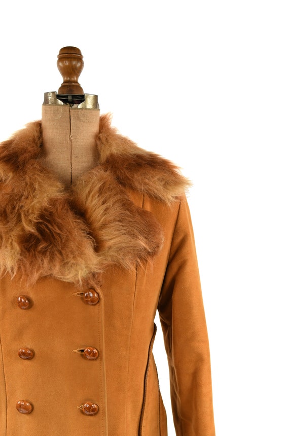 Vintage 70s Warm Brown Faux Fur Trim Hippy Retro … - image 2