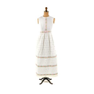 Vintage 60s White Sleeveless Babydoll Semi Sheer Eyelet Lace Long Maxi Dress XS