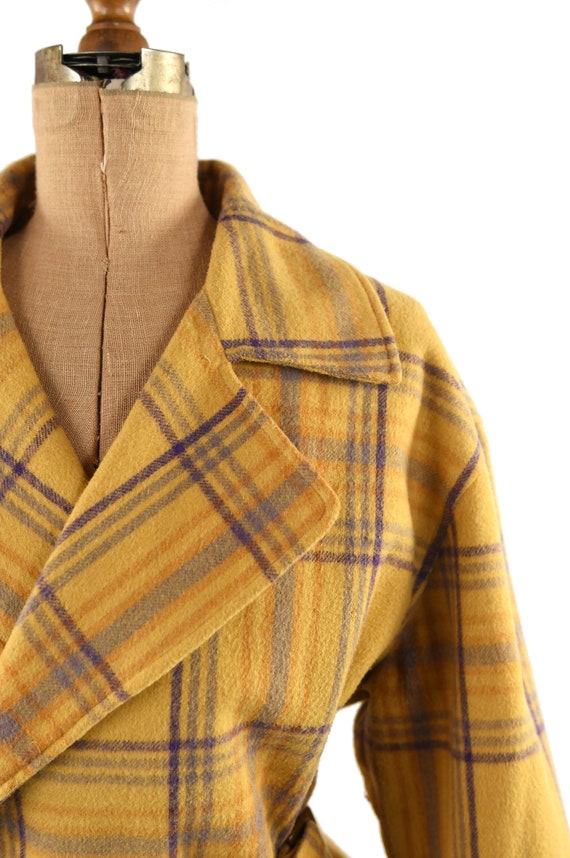 Vintage 90s Golden Yellow Plaid Wool Blend Croppe… - image 2