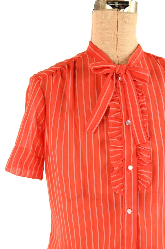 Vintage 70s Semi Sheer Red + White Pinstripe Shor… - image 2