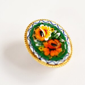 Vintage 50s 60s Italian Micro Mosaic Floral Round Oval Pin Brooch image 2