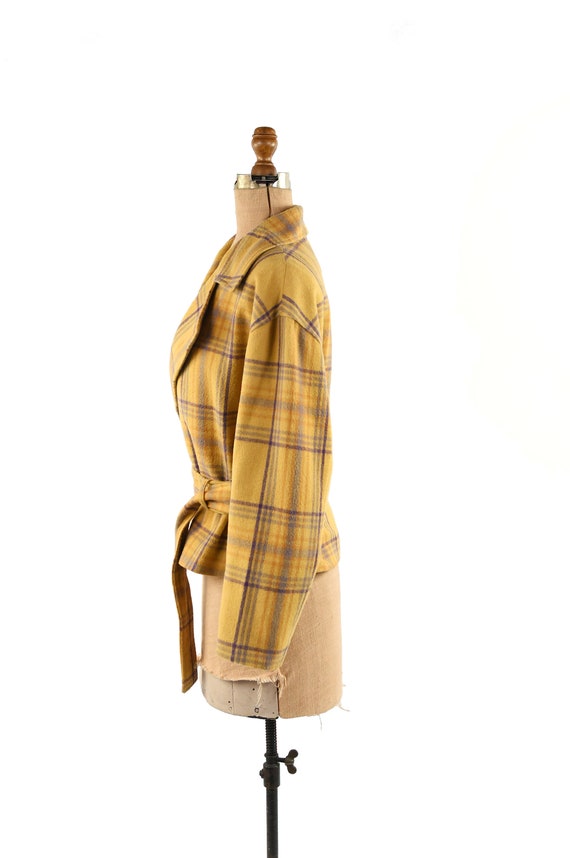 Vintage 90s Golden Yellow Plaid Wool Blend Croppe… - image 5