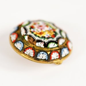 Vintage 50s 60s Italian Micro Mosaic Floral Round Oval Pin Brooch image 6