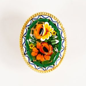 Vintage 50s 60s Italian Micro Mosaic Floral Round Oval Pin Brooch image 3