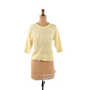 Vintage 70s 80s French Cream Semi Sheer Star Knit Pullover Sweater S M