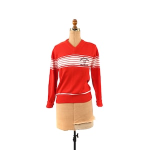 Vintage 70s Red Striped Acrylic V-Neck Sweater (M/L)