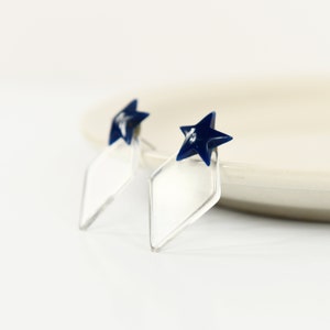 Vintage 60s Navy Blue + Clear Acrylic Star Diamond Stud Lucite Earrings