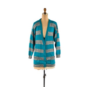 Vintage 90s Teal Space Dye Cardigan: Oversized V-Neck Sweater, Size M