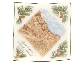 Vintage 40s Eric Fisher Semi Sheer Cotton Souvenir Mount Rushmore Sunset Supply Handkerchief