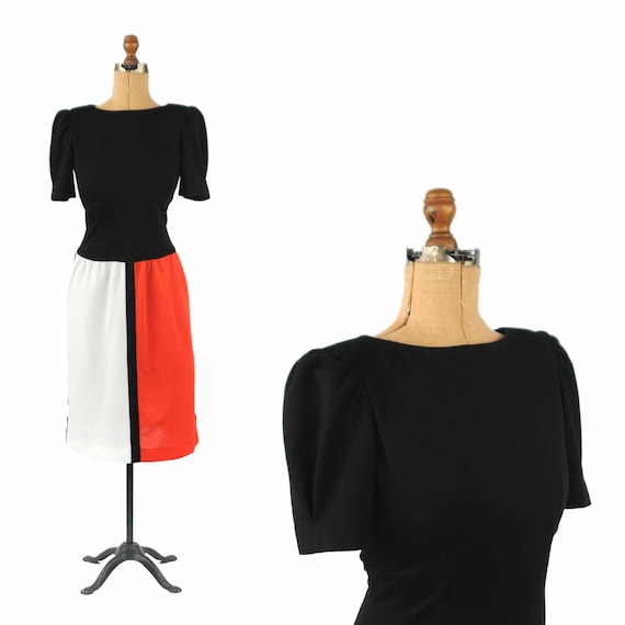 Vintage 70s 80s Colorblock Mondrian Short Puff Sle
