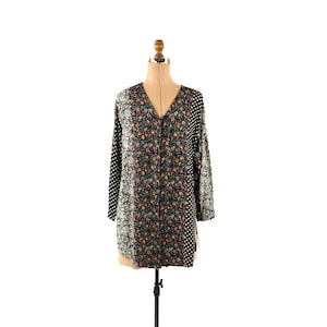 Vintage 90s Rayon Floral Polka Dot Tunic Top - Size M