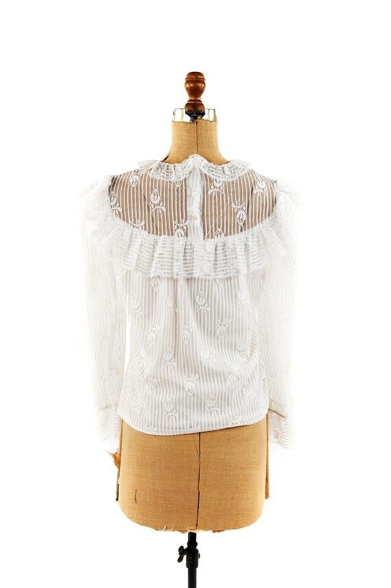 Buy Vintage 70s 80s Sheer White Mesh Floral Romantic Ruffle 