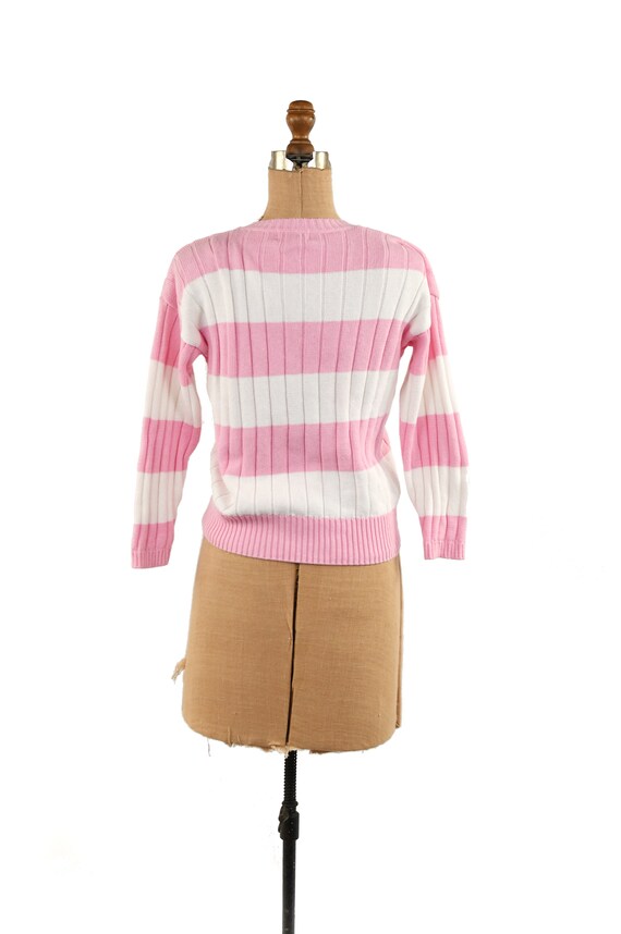 Vintage 70s 80s Pink + White Collegiate Stripe V … - image 5