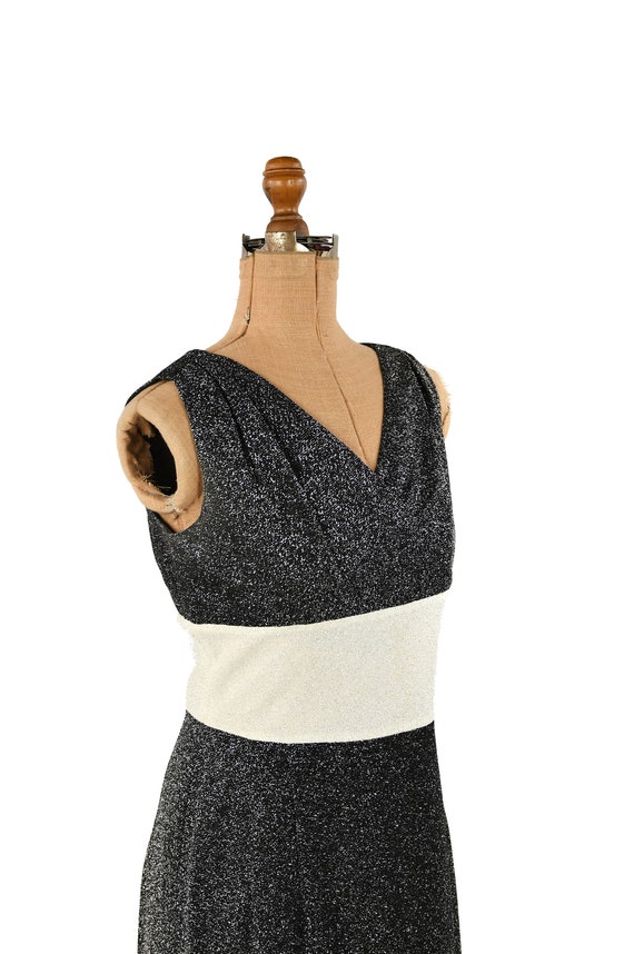 Vintage 60s Sleeveless Black + White Metallic Sil… - image 3