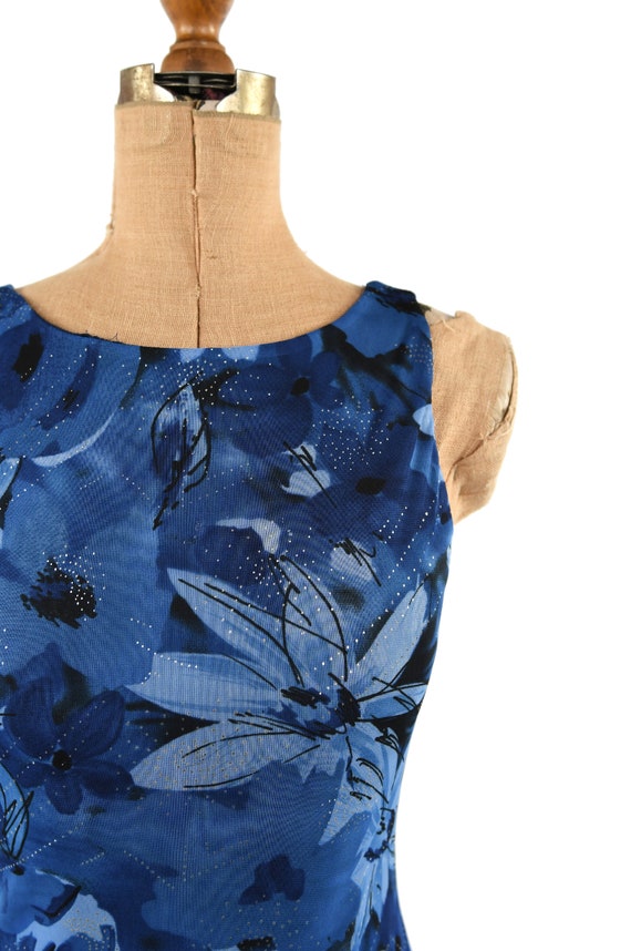 Vintage 90s Blue Floral Sheer Chiffon Asymmetrica… - image 4