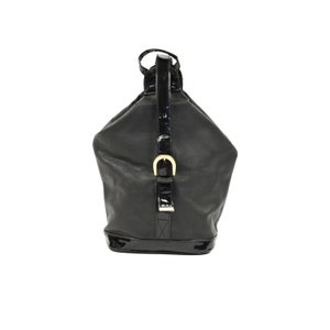Vintage 80s Faux Black Leather Geometric Triangle Shoulder Satchel Bag Purse