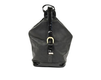 Vintage 80s Faux Black Leather Geometric Triangle Shoulder Satchel Bag Purse