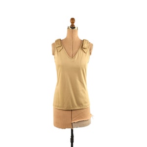 Vintage 80s Bow Shoulder Tank Top - Light Brown Sleeveless Top, Size L
