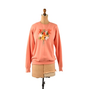 Vintage 90s LEE Coral Pink Oversized Crew Neck Embroidered Floral Grunge Sweatshirt L