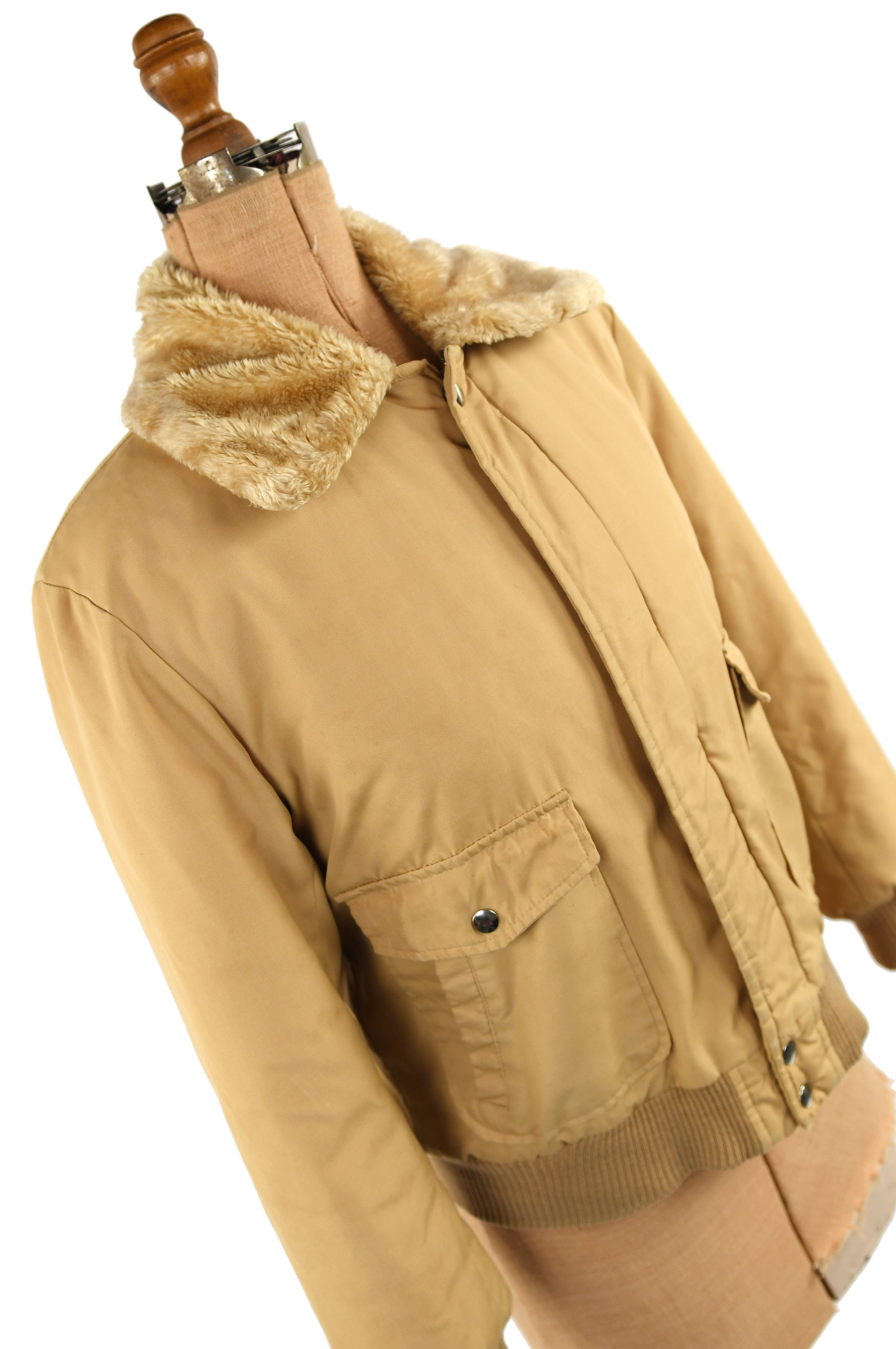 Vintage 80s GAP Khaki Faux Fur Lightweight Retro Bomber