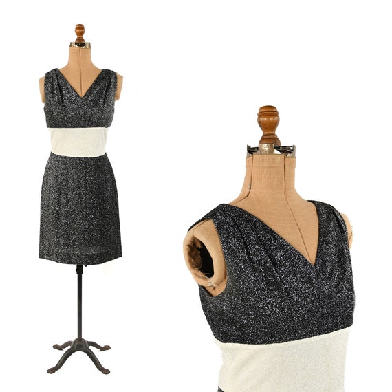 Vintage 60s Sleeveless Black + White Metallic Sil… - image 1