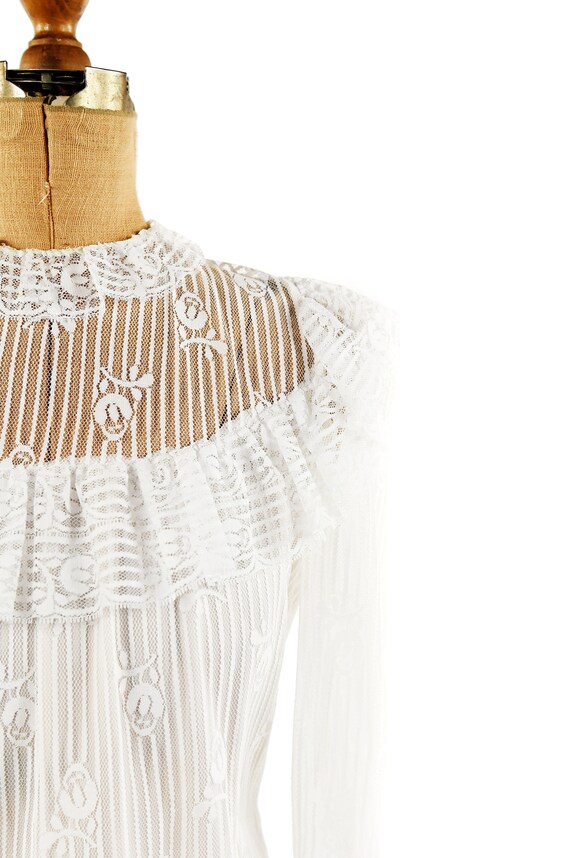 Buy Vintage 70s 80s Sheer White Mesh Floral Romantic Ruffle 