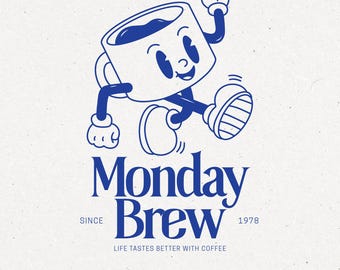 Monday Brew Coffee PNG, Retro Vintage Coffee Club Lover Sublimations T-Shirt Design (Digital Download)