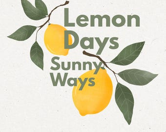 Retro Lemon Botanical PNG, Summer Citrus Graphic (Digital Download)
