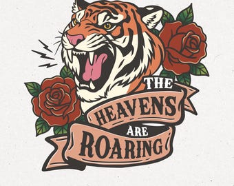 The Heavens Are Roaring PNG, Christian Women T-Shirt, Tiger Roar Retro Vintage Design (Digital Download)