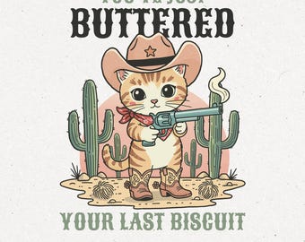 Imagem PNG de um gato cowboy engraçado, design gráfico retrô para sublimação em camisetas estilo faroeste (download digital)