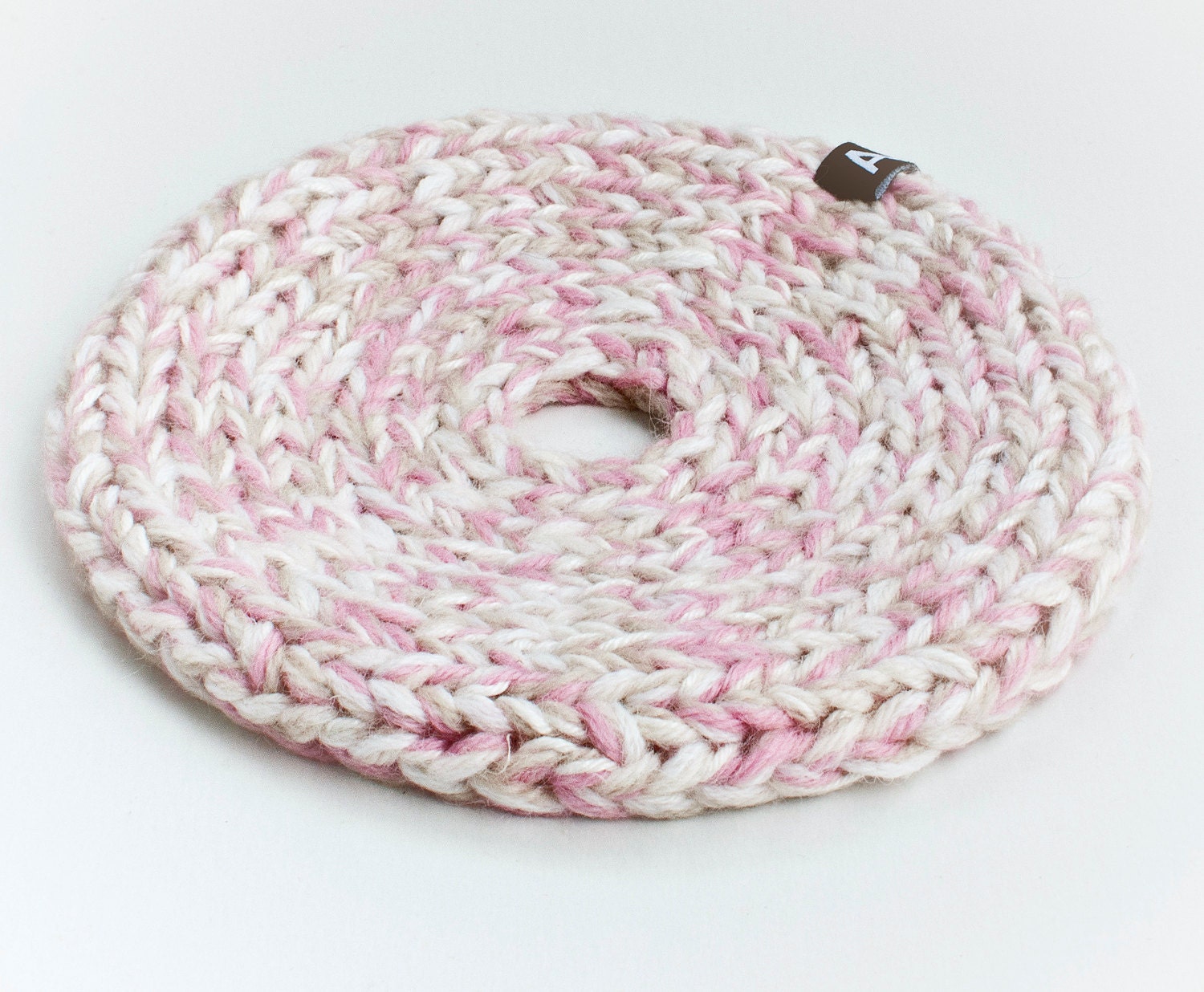 Knitted trivet and table decoration light white pink mix Etsy