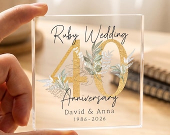 Personalized Ruby Anniversary Acrylic Plaque, Custom 40th Wedding Keepsake, Couple Gift Sign for Husband Wife Celebration